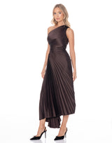 שמלה פליסה סאטן כתף אחת