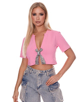 חולצת קרופ שילוב יהלום