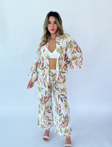 מכנס פשתן הדפס עלים