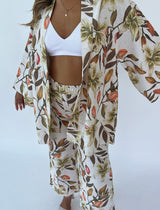 מכנס פשתן הדפס עלים