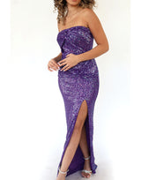 שמלה סטרפלס פייטים מקסי