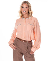 מכופתרת פשתן שילוב חרוזים