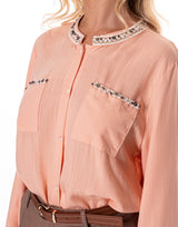 מכופתרת פשתן שילוב חרוזים