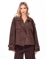 ג׳קט טרנץ׳ קצר בד סויד