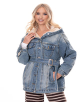 ג׳קט ג׳ינס פרווה שילוב חגורה