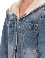 ג׳קט ג׳ינס פרווה שילוב חגורה