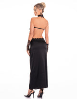 שמלת סאטן שילוב כפפות וקולר תחרה