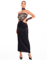 שמלת סאטן שילוב כפפות וקולר תחרה