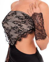 שמלת סאטן שילוב כפפות וקולר תחרה