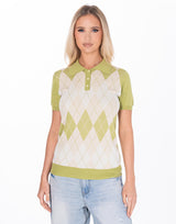 חולצת צווארון סריג מעוינים