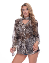 מכופתרת שיפון קשירה