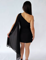 שמלת מיני ערב שובל בכתף