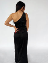 שמלה מקסי סאטן כתף אחת