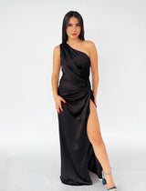 שמלה מקסי סאטן כתף אחת