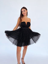 שמלת מיני ערב סטרפלס