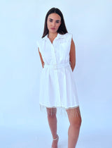 שמלה מכופתרת שילוב חגורת אבנים