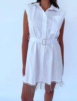 שמלה מכופתרת שילוב חגורת אבנים