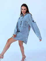 שמלת גינס הדפס בגב