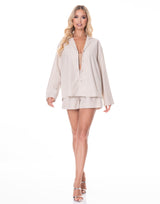 חליפת פשתן שורט גומי