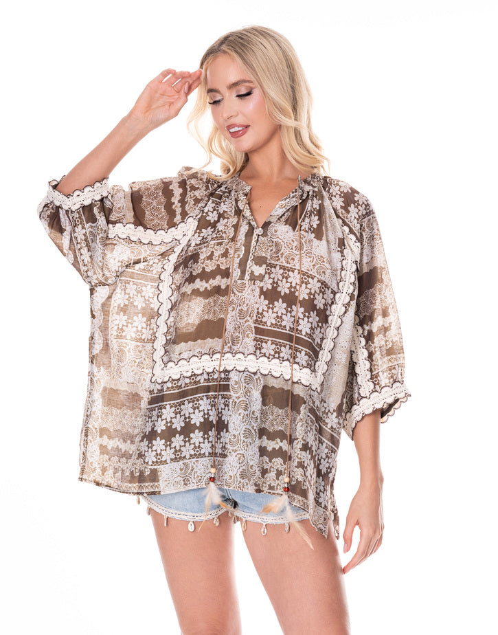 חולצת בוהו שילוב ריקמה