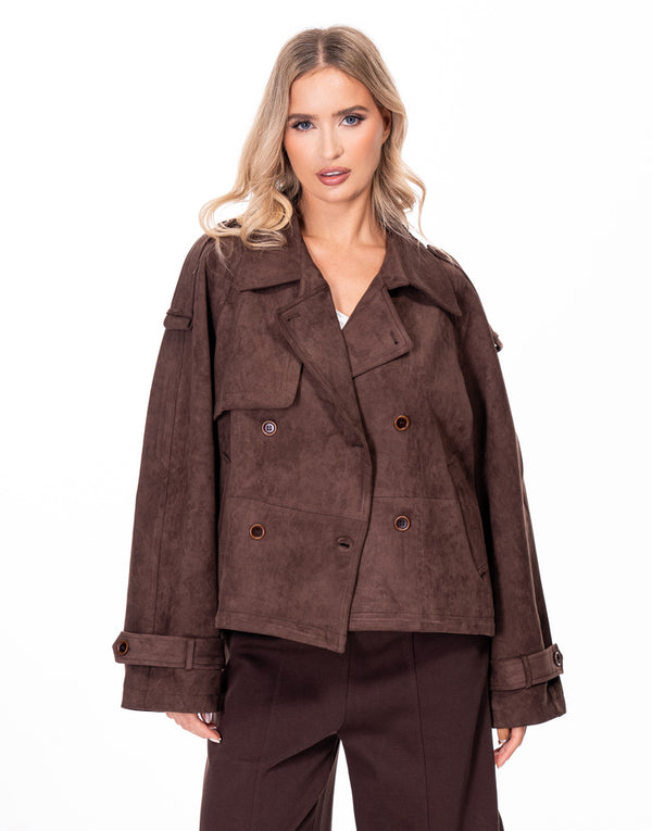 ג׳קט טרנץ׳ קצר בד סויד