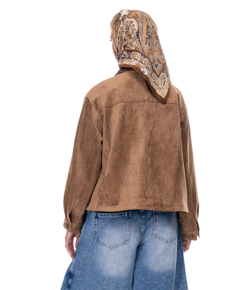 ג׳קט סויד צווארון דמוי עור