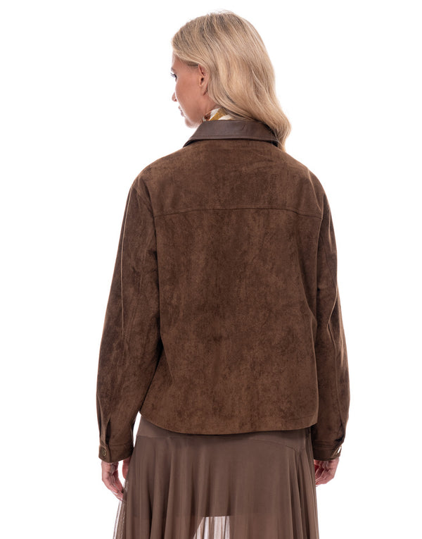 ג׳קט סויד צווארון דמוי עור