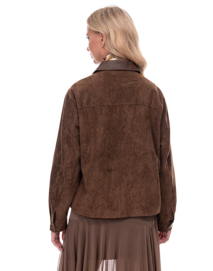 ג׳קט סויד צווארון דמוי עור