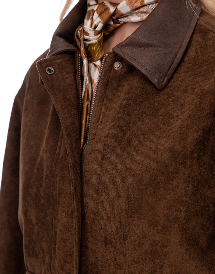 ג׳קט סויד צווארון דמוי עור