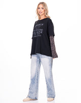 חולצה שרוול מנומר שילוב חגורה