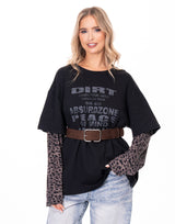 חולצה שרוול מנומר שילוב חגורה