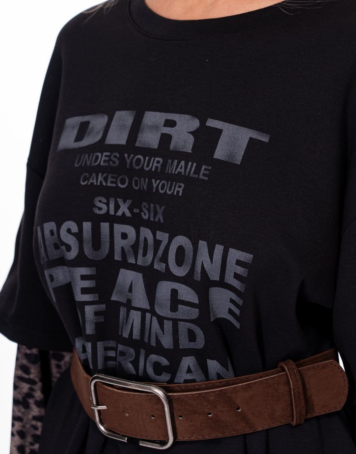 חולצה שרוול מנומר שילוב חגורה