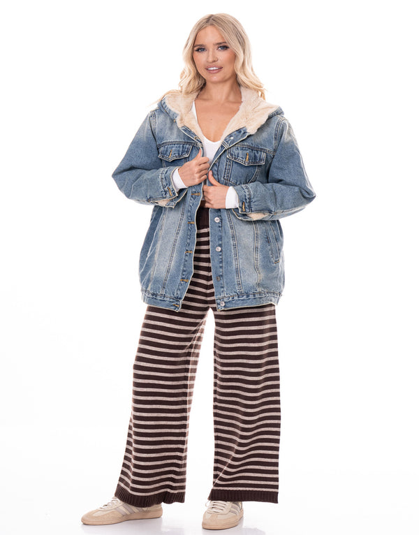 ג׳קט ג׳ינס פרווה שילוב חגורה