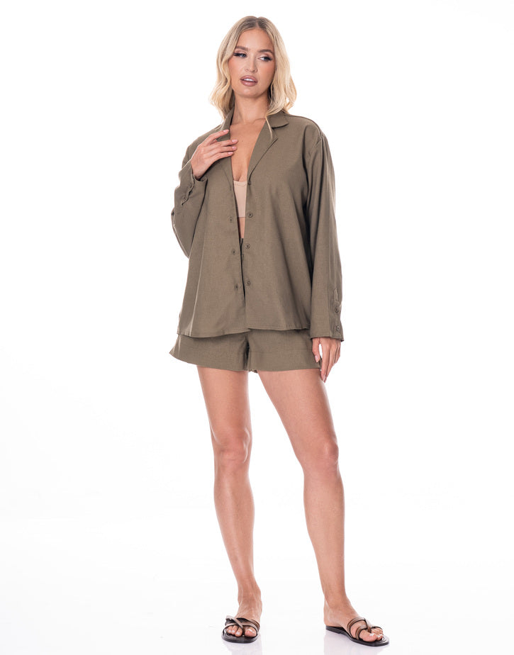 חליפת פשתן שורט גומי