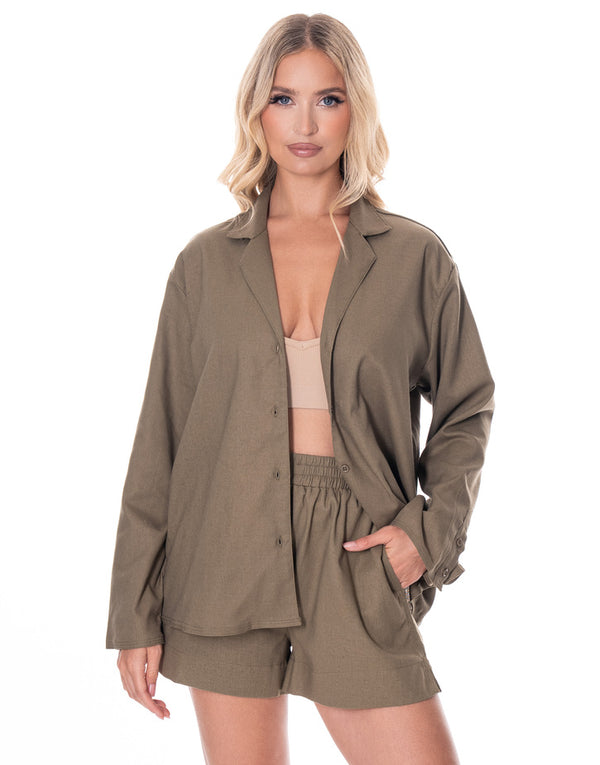 חליפת פשתן שורט גומי