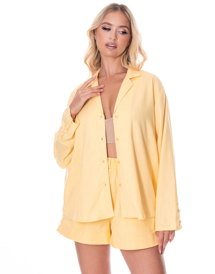 חליפת פשתן שורט גומי