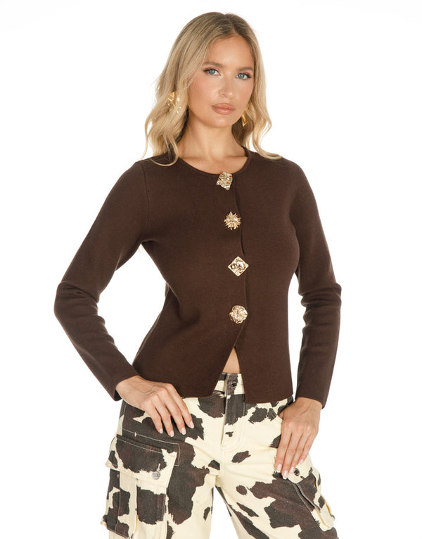 קרדיגן שרוול ארוך כפתורים זהב