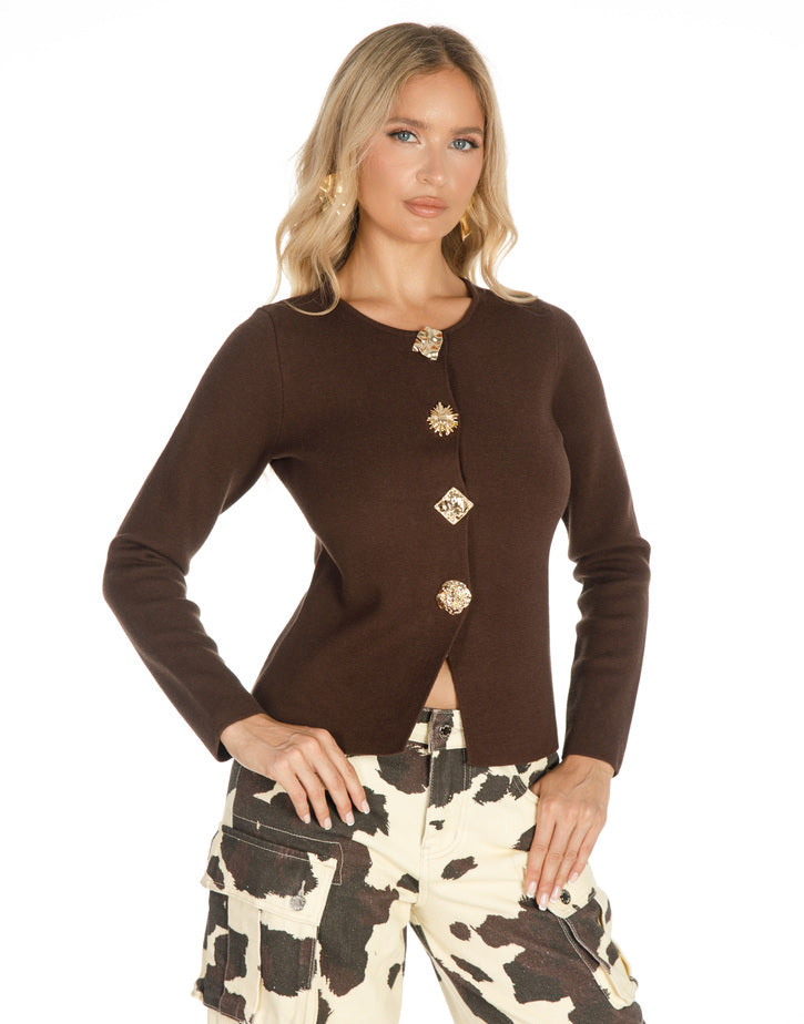 קרדיגן שרוול ארוך כפתורים זהב