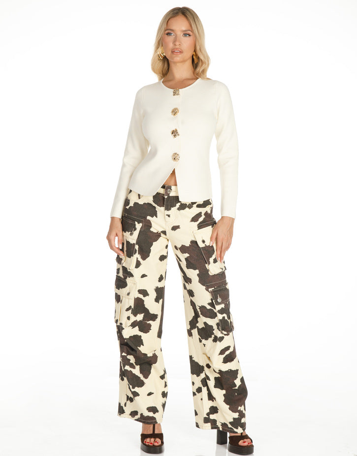 קרדיגן שרוול ארוך כפתורים זהב