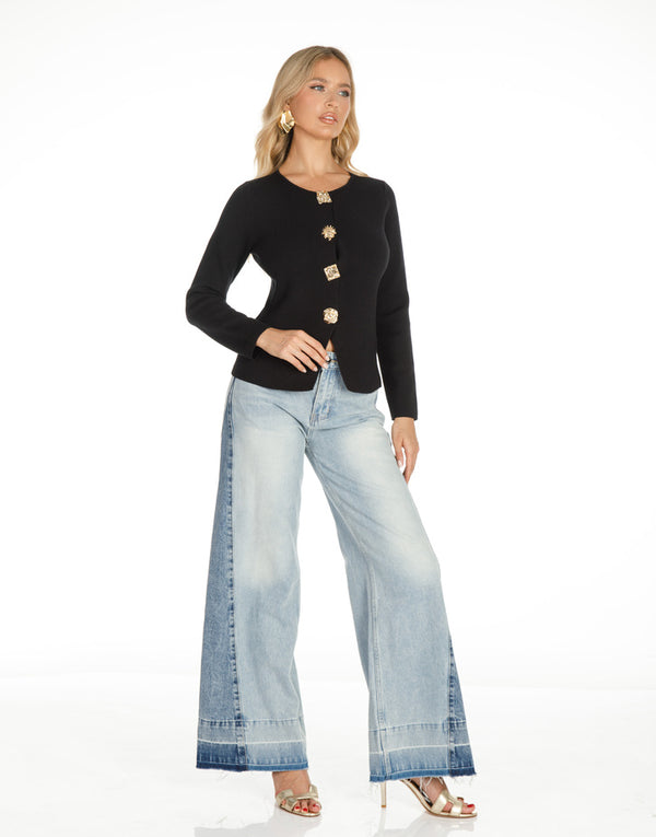 קרדיגן שרוול ארוך כפתורים זהב