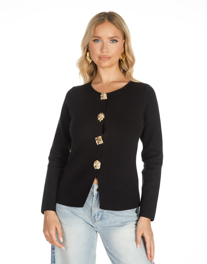 קרדיגן שרוול ארוך כפתורים זהב