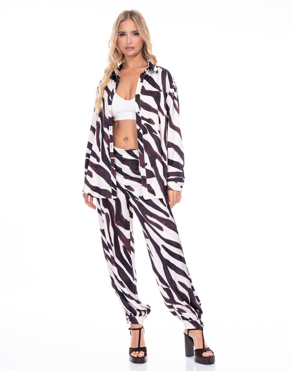 מכנס סאטן הדפס זברה