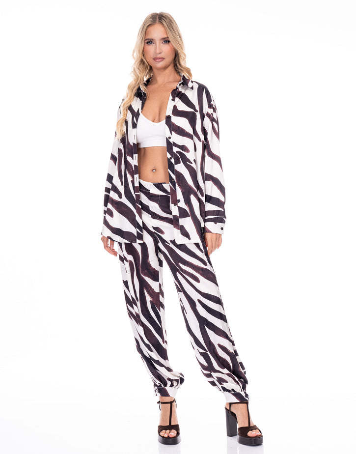 מכנס סאטן הדפס זברה