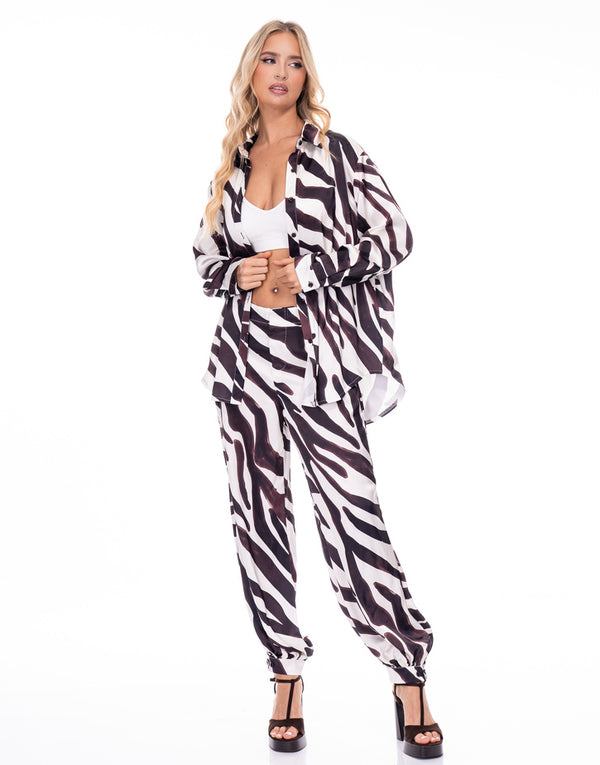 מכנס סאטן הדפס זברה