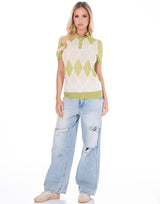 חולצת צווארון סריג מעוינים