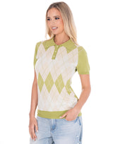 חולצת צווארון סריג מעוינים