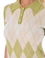 חולצת צווארון סריג מעוינים