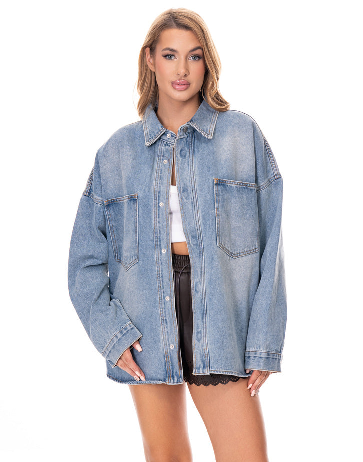 חולצת ג׳ינס כיסים אוברסייז