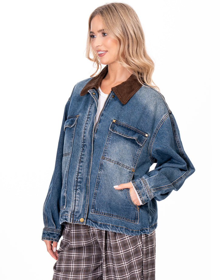 ג׳קט ג׳ינס צווארון קורדרוי