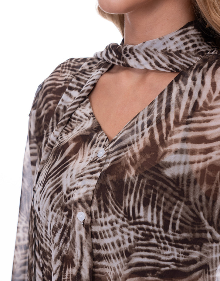 מכופתרת שיפון קשירה